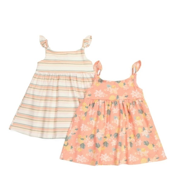 SIGRID OLSEN Infant Girls 2 Pack Printed Baby Doll Dresses Floral Stripe Prints - Picture 1 of 4